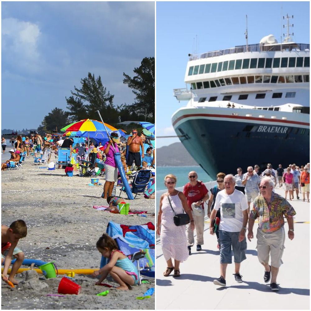 Amantes da praia e passageiros de navios de cruzeiro na Flórida, apesar do COVID-19.