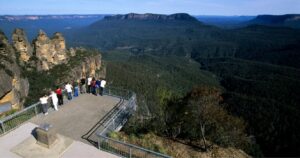 the overlook at three sisters near the giant stairway in the blue mountains, katoomba, australia