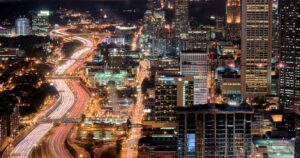 Bright Downtown Atlanta at night