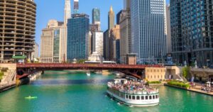 Sightseeing cruise at Chicago river in Chicago