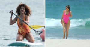 Rihanna paddleboarding/Kylie Jenner on the beach