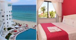 a side by side of an affordable all inclusive resort in cancun, mexico